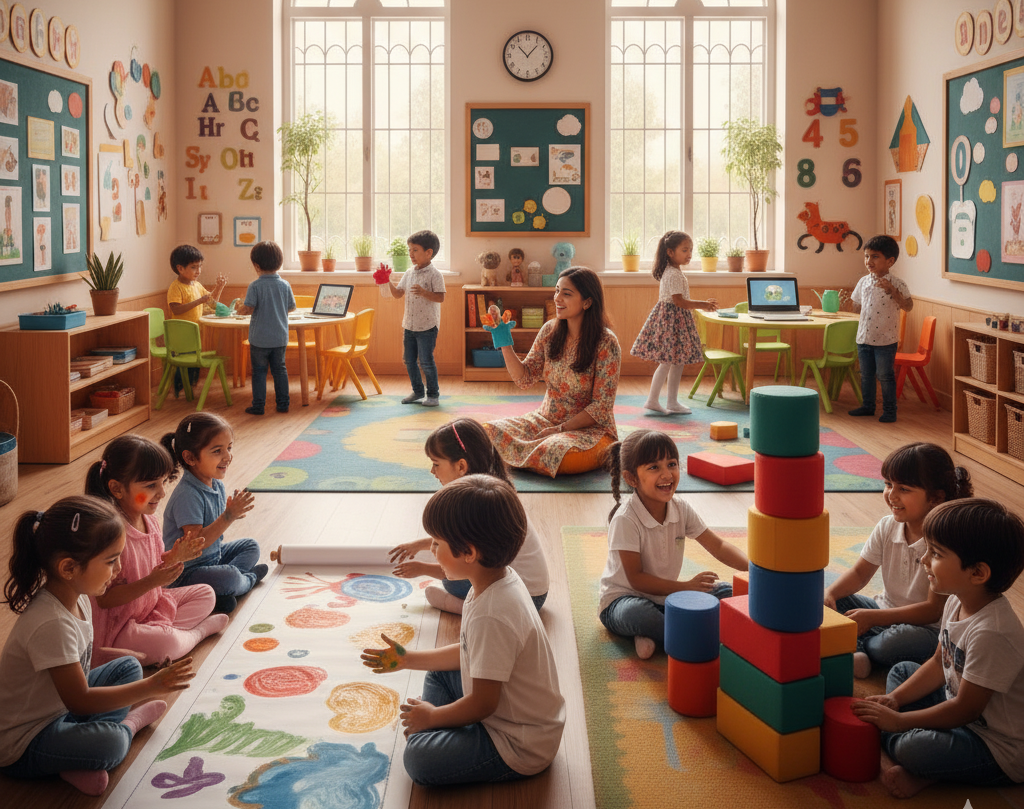 children learning through play-based learning at mother's pride school